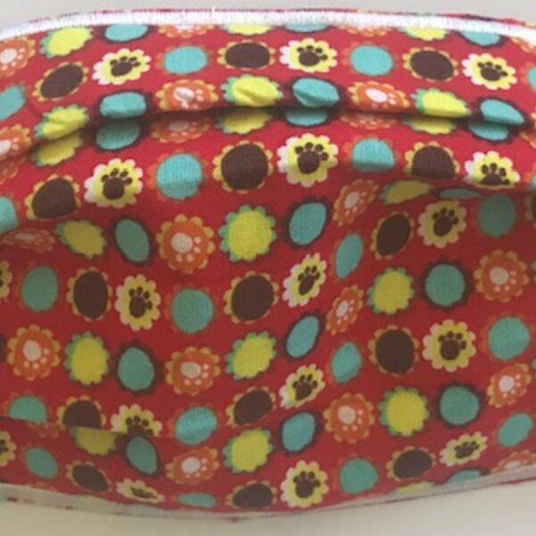 FACEMASK - NON-MEDICAL HOMEMADE MASK -2ply cloth - washable - reusable- LITTLE FLOWERS ON RED Thumbnail
